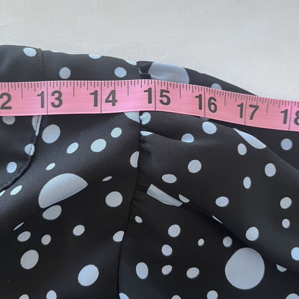 Who What Wear Shirt Blouse Long Sleeve Ruffle Black Gray Polka Dot Sheer Balloon - Picture 15 of 16